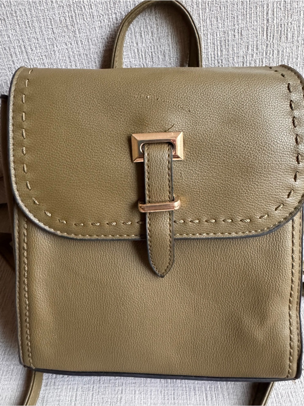 Olive Green Faux Leather Mini Backpack Crossbody Bag - Picture 3 of 9